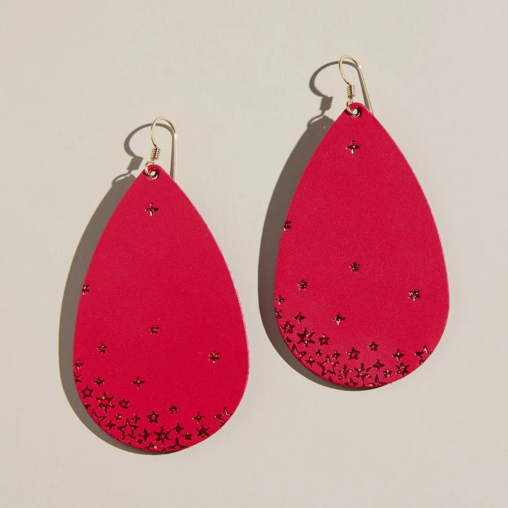 Crimson Starscape Teardrops | Nickel and Suede