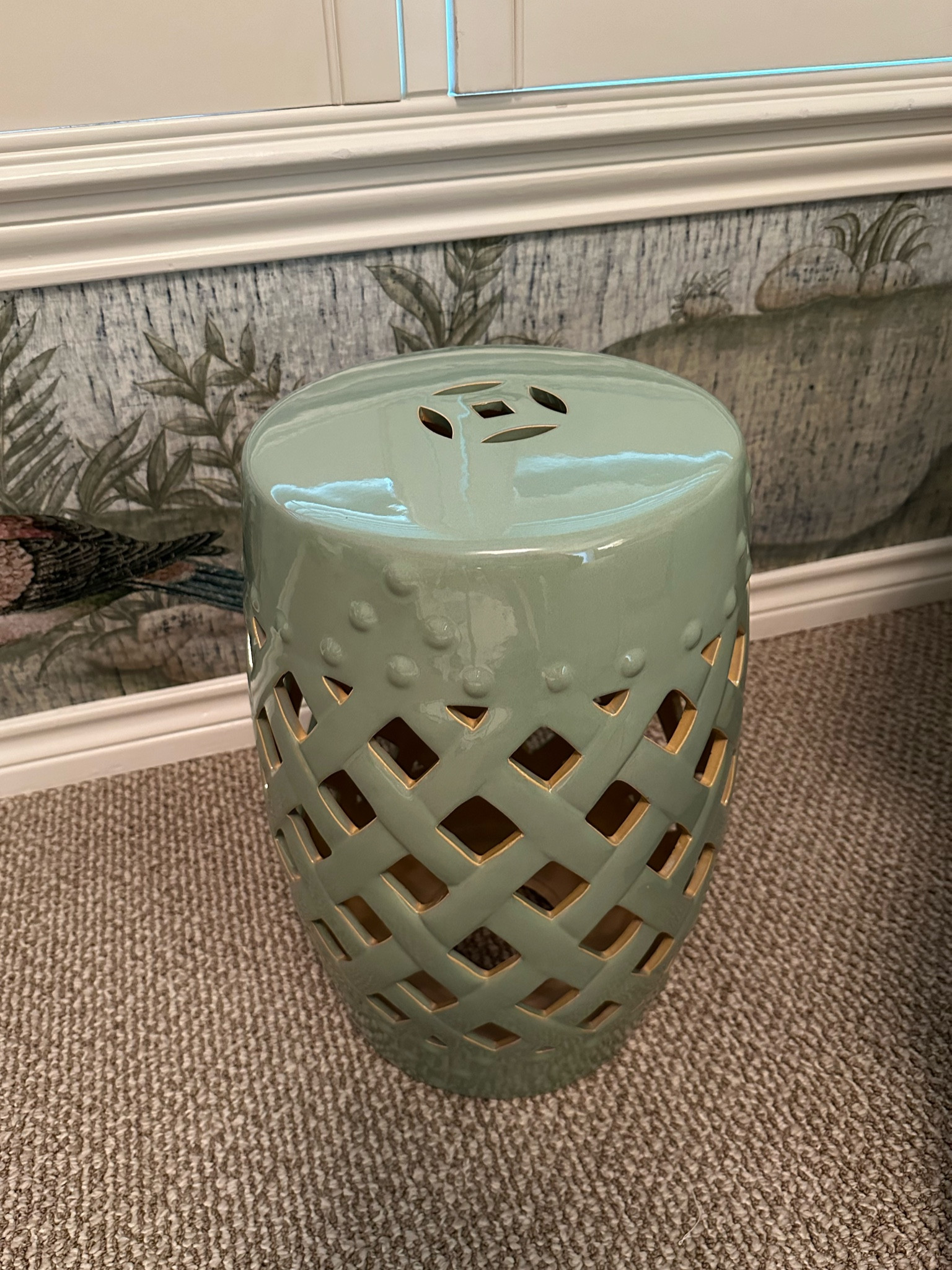 The cutest little garden stool! Right at about $100 it has the perfect trellis details and would be adorable inside or out! I love in my daughter’s nursery with her chinoiserie green and pink theme! Nursery, LTK baby, chinoiserie style, nursery decor, home decor, green and pink, baby girl 🩷

#LTKBaby