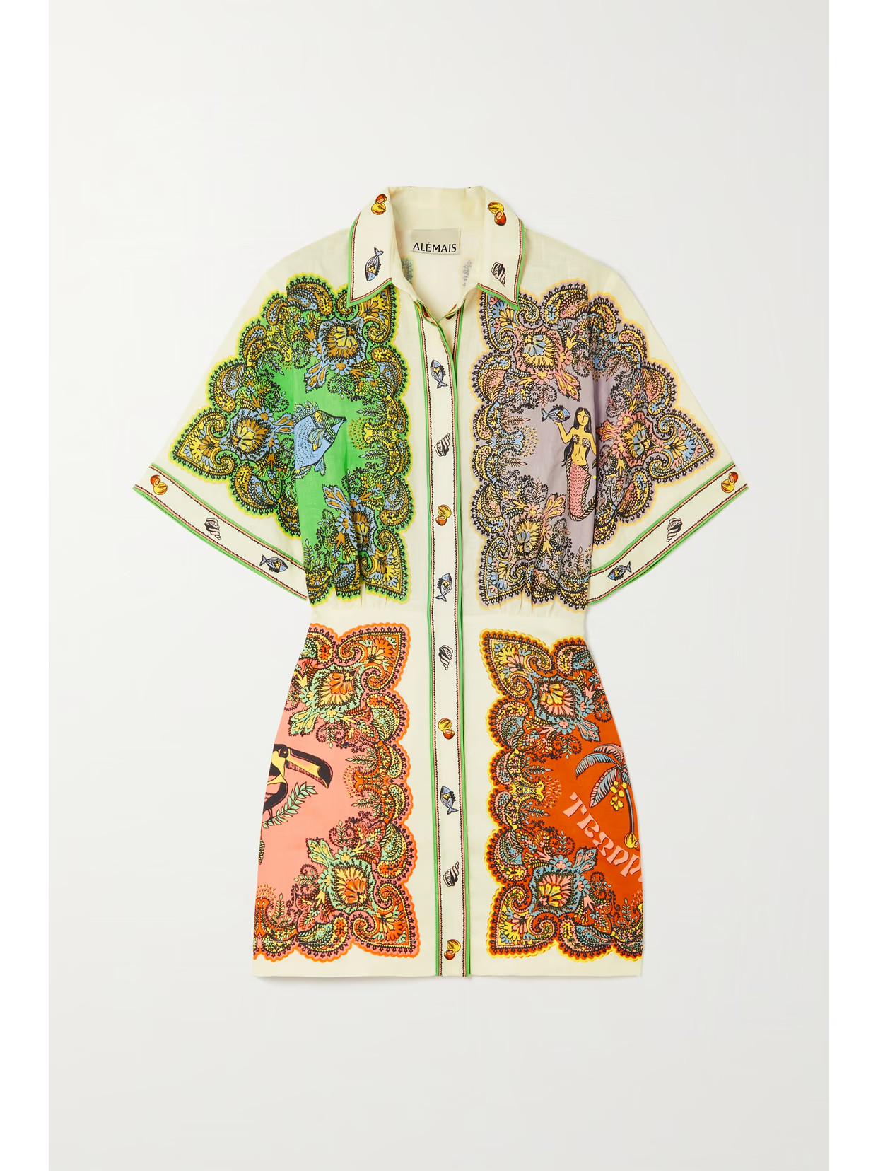 ALÉMAIS - Trippy Troppo Printed Linen Mini Shirt Dress - Pink | NET-A-PORTER (US)