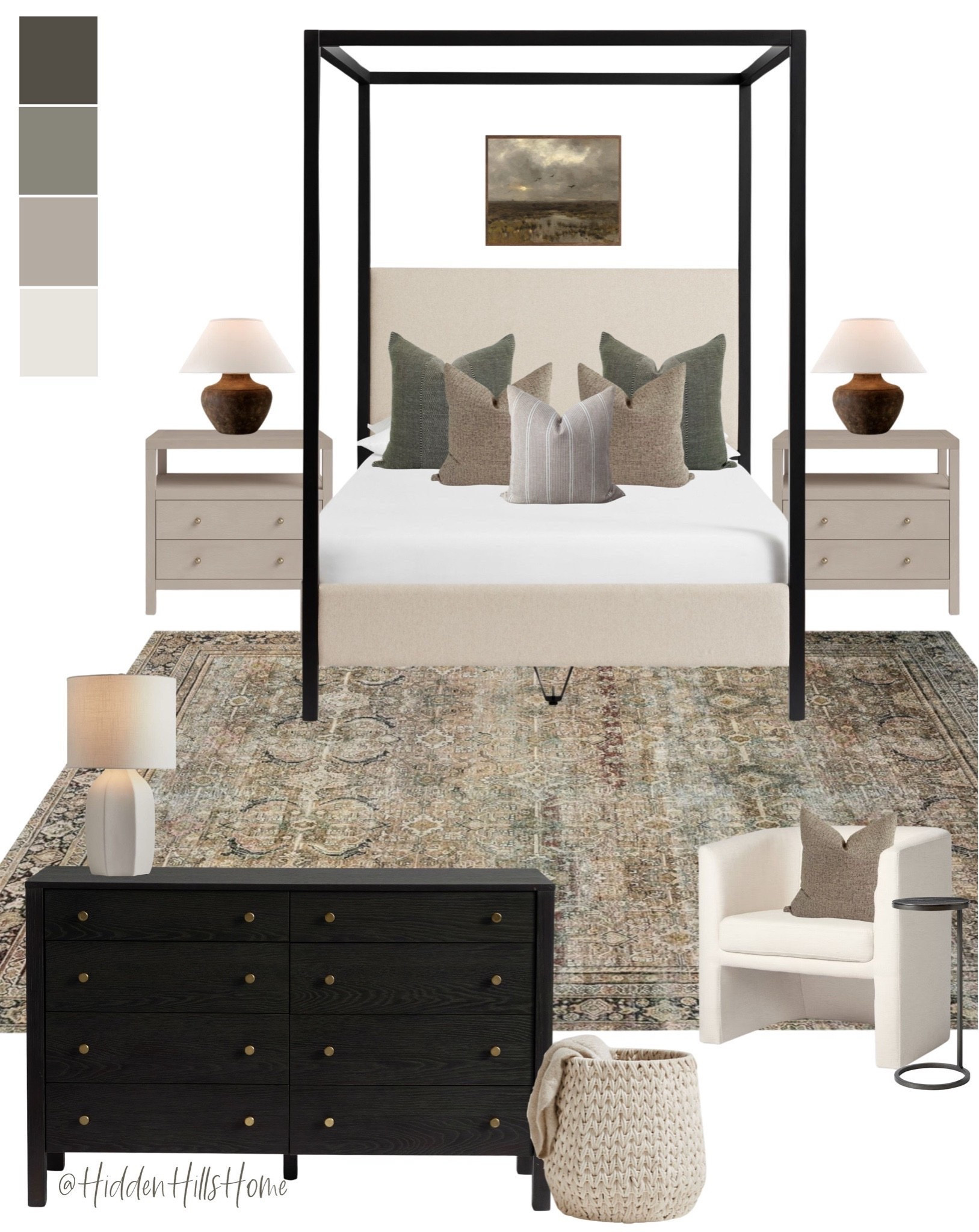 Master bedroom decor, bedroom mood board home decor, canopy bed, bedroom rug, nightstands, bedroom design ideas #bedroom

#LTKHome #LTKSaleAlert #LTKSeasonal