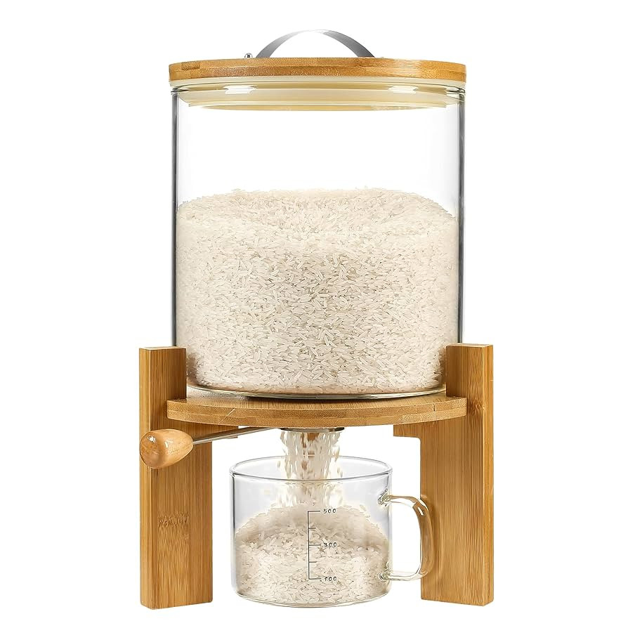 Rice Dispenser, Rice Storage Container：Flour and Cereal Container with Airtight Lid and Wooden ... | Amazon (US)