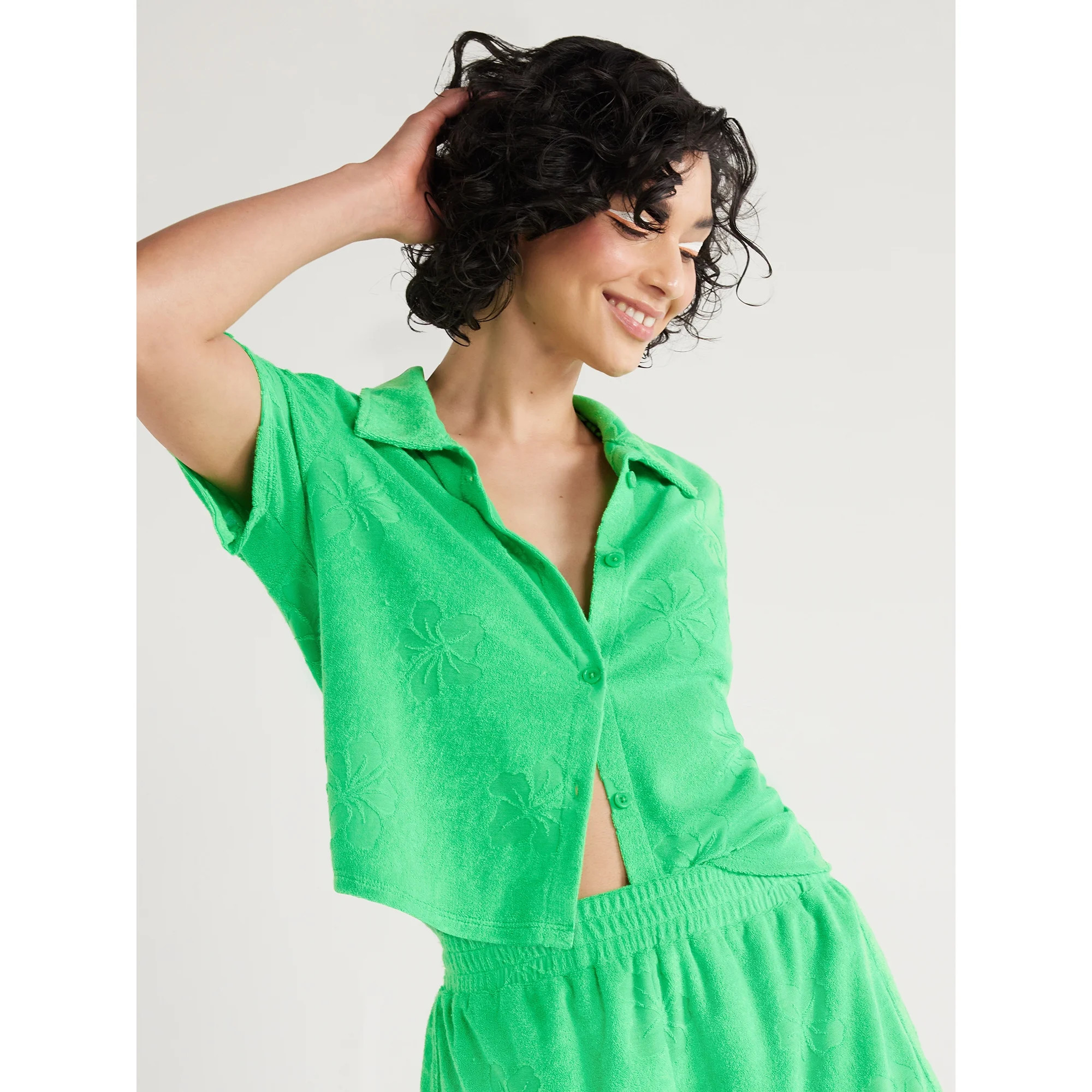 No Boundaries Juniors Hibiscus Terry Coverup Top, Sizes XS-XXL | Walmart (US)