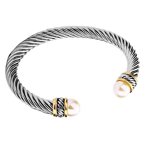 UNY Fashion Jewelry Brand Cable Wire Bangle Elegant Beautiful Imitation Pearl Valentine | Amazon (US)