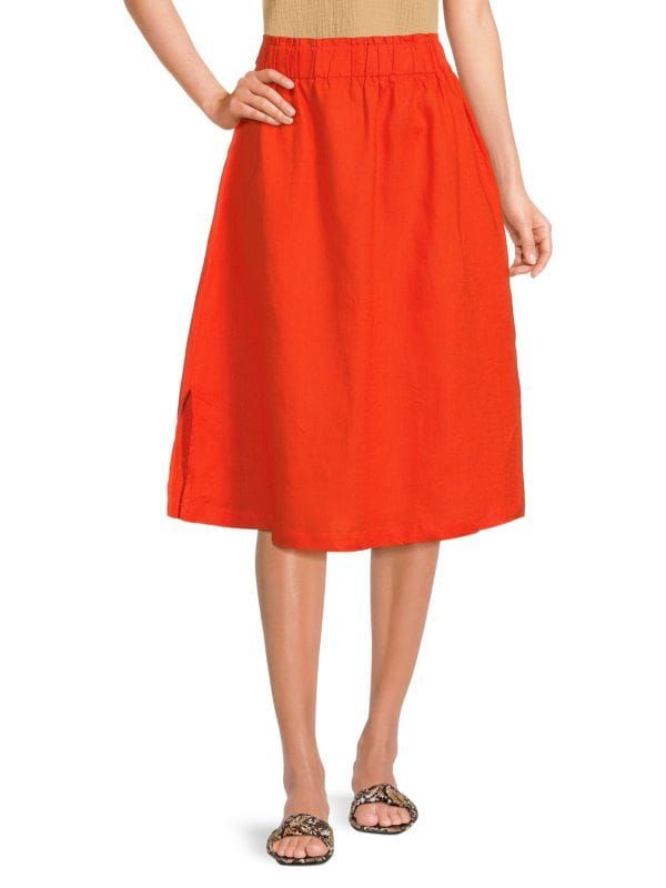 100% Linen A-line Midi Skirt | Saks Fifth Avenue OFF 5TH