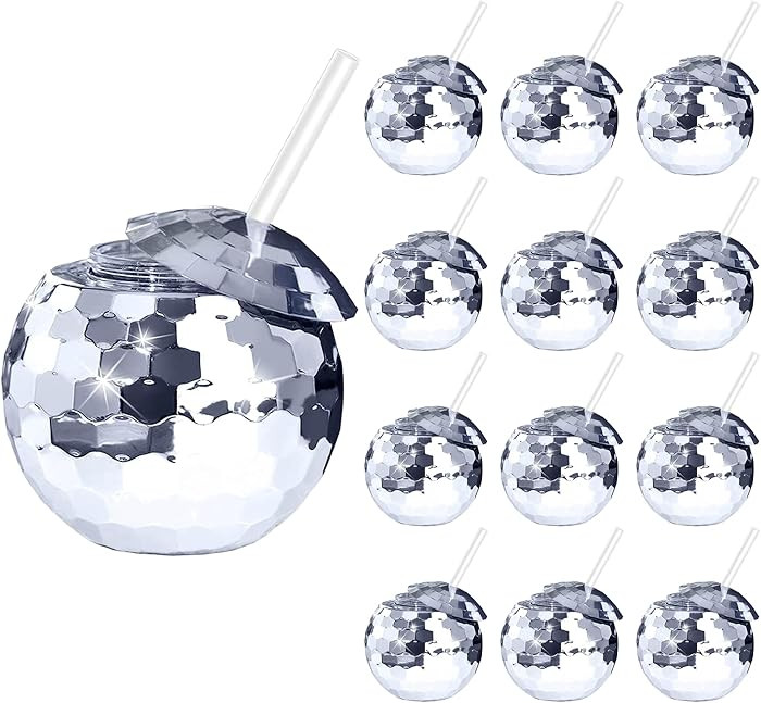 12 PCS Disco Ball Cups, 20Oz Disco Party Cups with Lid and Reusable Straw Flash Ball Cocktail Cup... | Amazon (US)