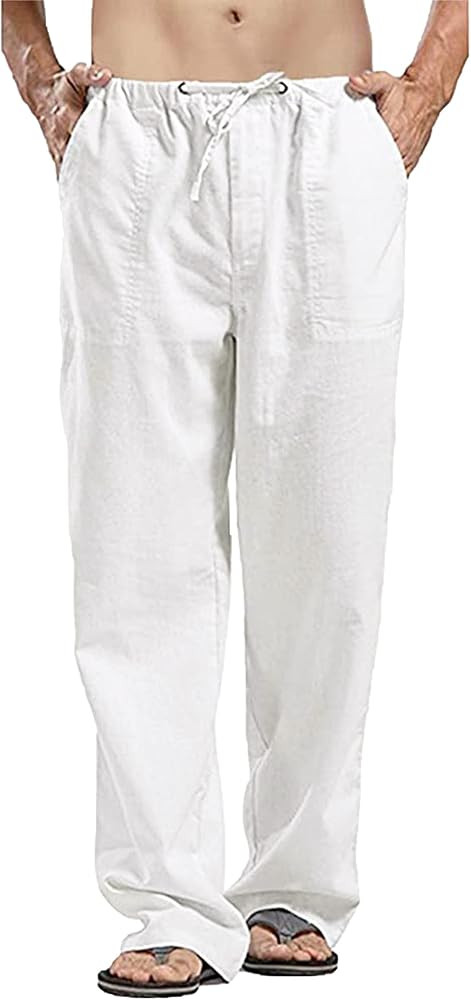 YAOHUOLE Linen Pants for Men Waistband Linen Yoga Pants with Pocket Men Lien Trousers | Amazon (CA)