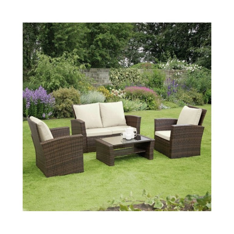 Dcenta 4 PCS- Outdoor patio Rattan sofa leisure set includes loveseat,a tempered glass table and ... | Walmart (US)