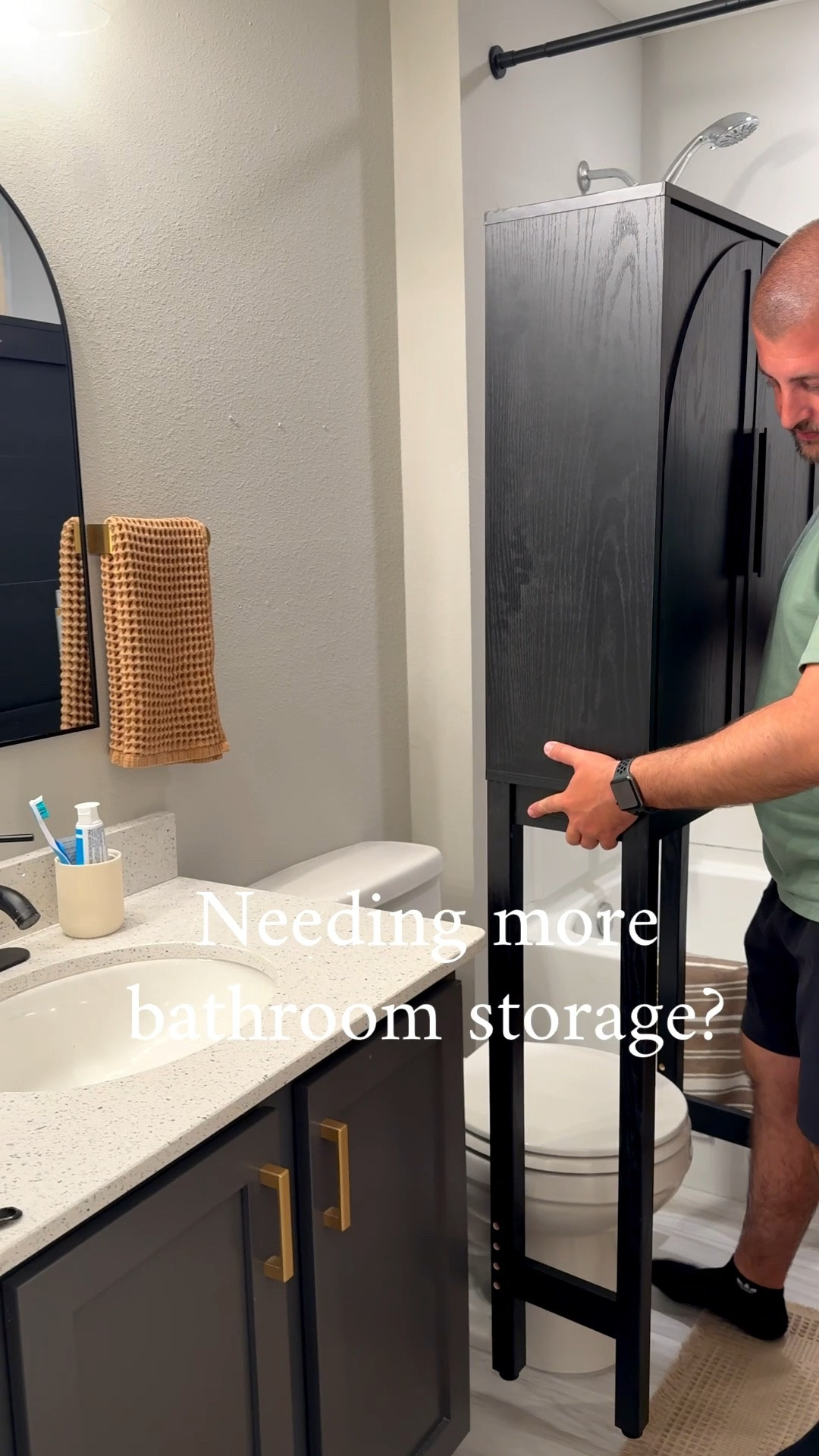 The perfect storage solution! Love this spacious cabinet from Walmart 👌🏽 

Walmart home finds, guest bathroom, master bathroom, bathroom cabinet, black cabinet, arch cabinet, viral home finds, bathroom storage, bathroom organization

#LTKHome