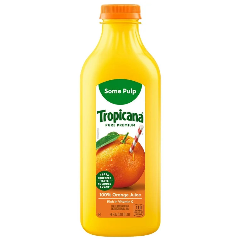 Tropicana Pure Premium Original Some Pulp 100% Orange Juice, 46 fl oz Bottle - Walmart.com | Walmart (US)