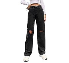 Genleck Women Loose Ripped Boyfriends Jeans High Waist Baggy Denim Pants Distressed Wide Leg Jeans Y | Amazon (US)
