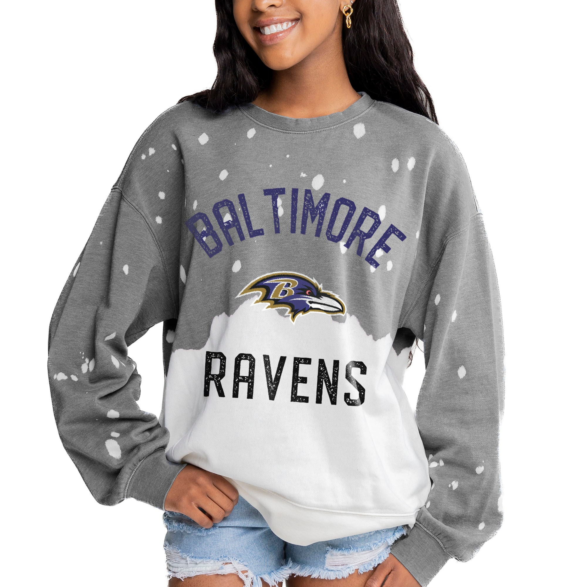 Women's Baltimore Ravens  Gameday Couture Gray Coin Toss Faded French Terry Pullover Sweatshirt | NFL Shop