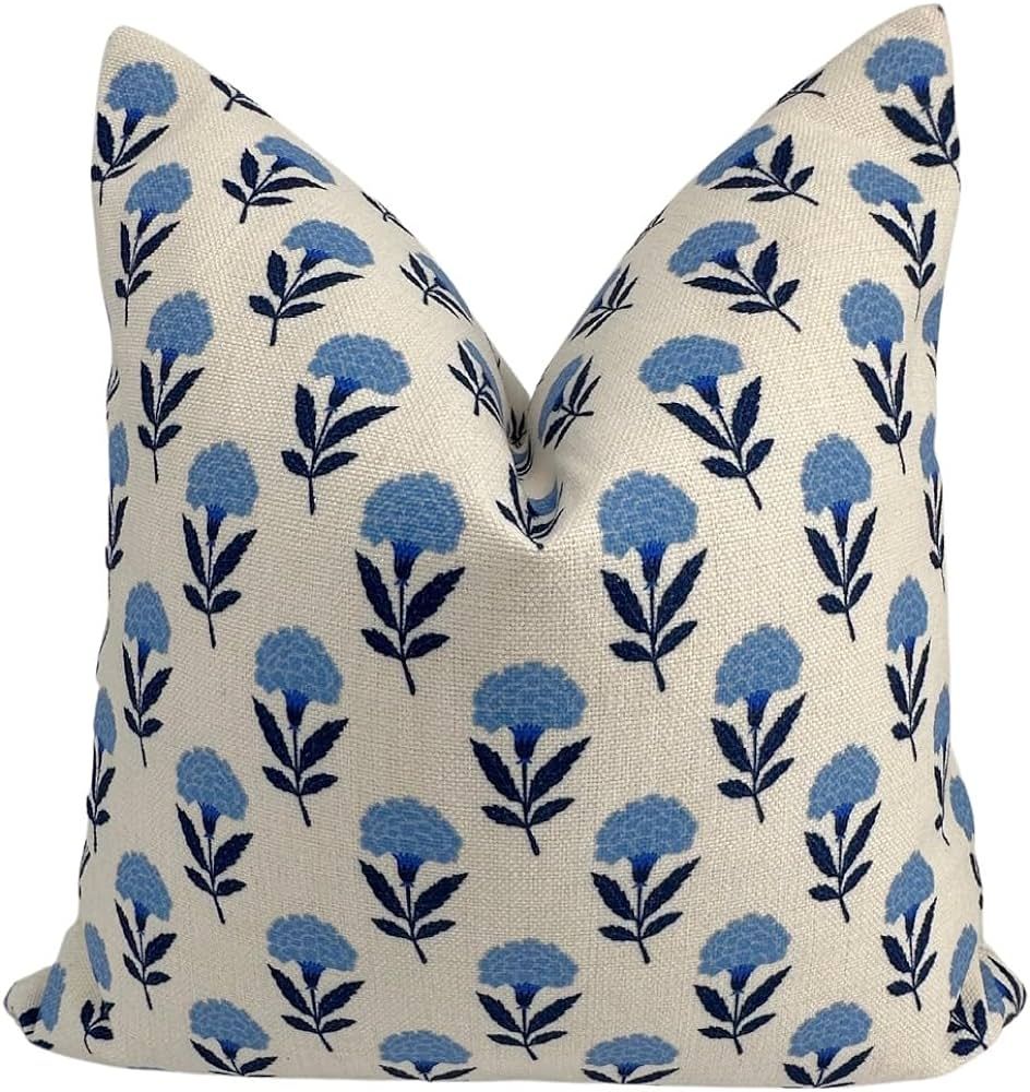 Jillien Harbor Charlotte Blockprint Pillow Cover Coastal Grandmillennial Style | Amazon (US)