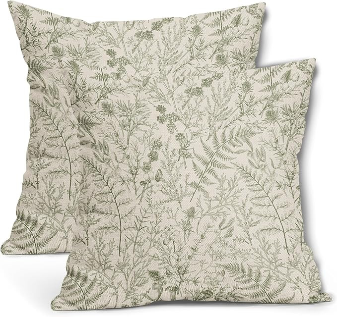 Sage Green Fern Leaves Pillow Covers 16X16 Inch Plant Leaf Floral Pine Decorative Pillow Cases Vi... | Amazon (US)