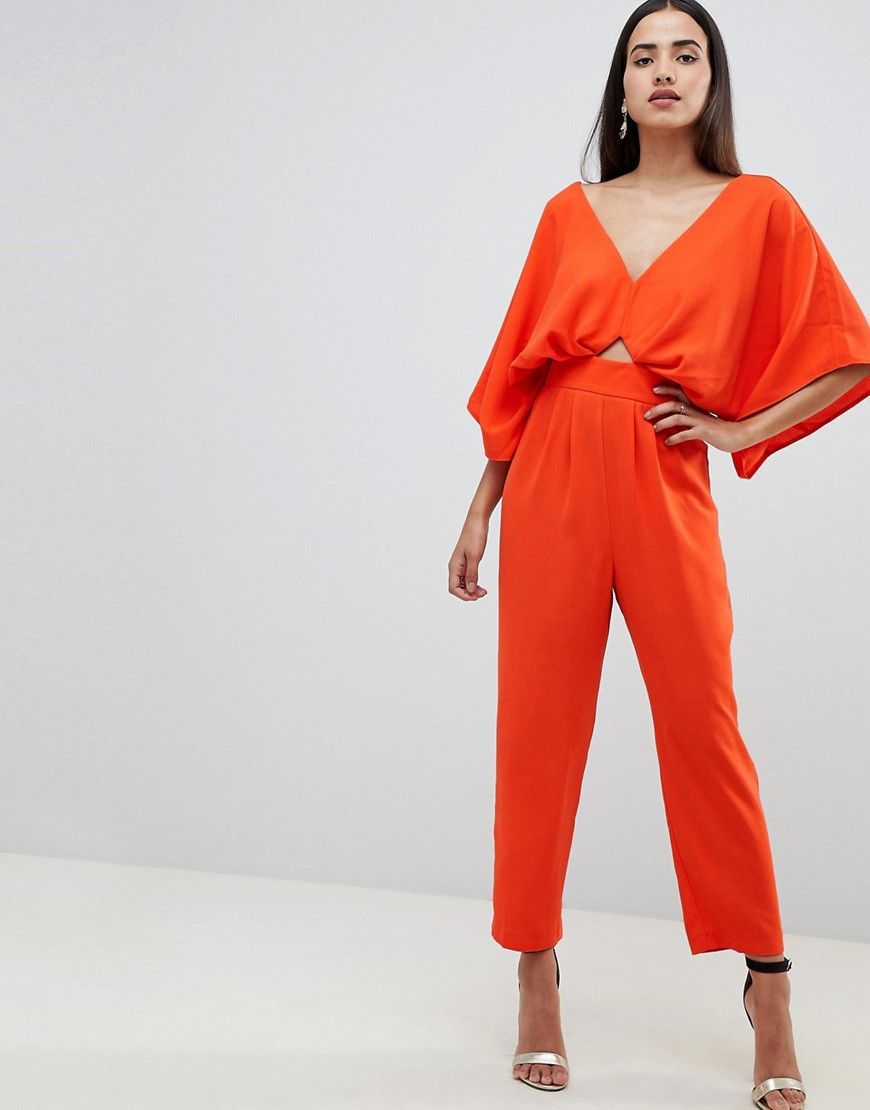 ASOS DESIGN jumpsuit with kimono sleeve and peg leg - Red | ASOS US