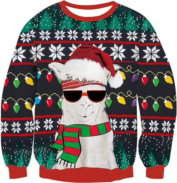 Men Women Ugly Christmas Sweater Holiday Party Xmas Sweater Family Santa Alpaca Llama Glass Snowf... | Amazon (US)