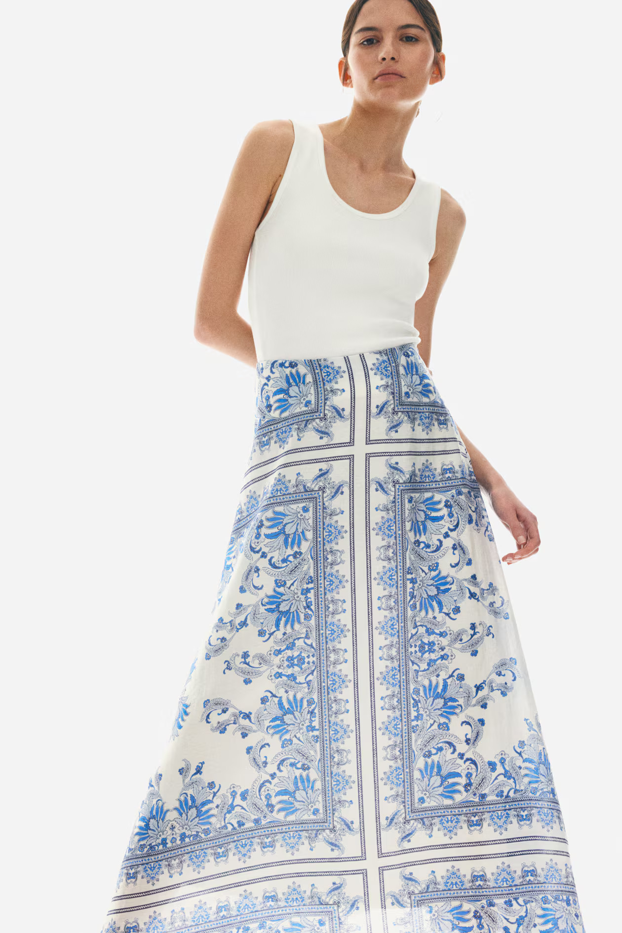Voluminous Maxi Skirt - White/paisley-patterned - Ladies | H&M US | H&M (US + CA)