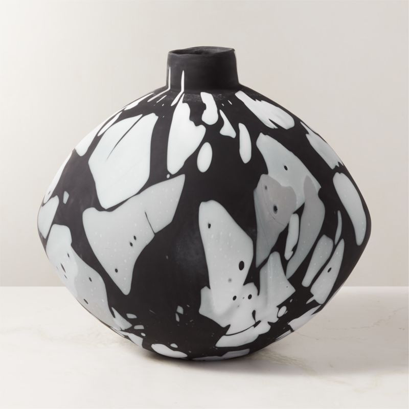 Aleksi Matte Black Patterned Glass Vase + Reviews | CB2 | CB2