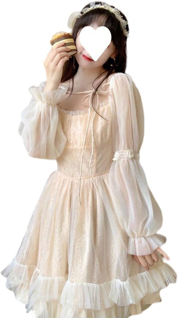 French Fairy Niche Lace Dress Women Long Sleeve Vintage Design New Dress | Amazon (US)