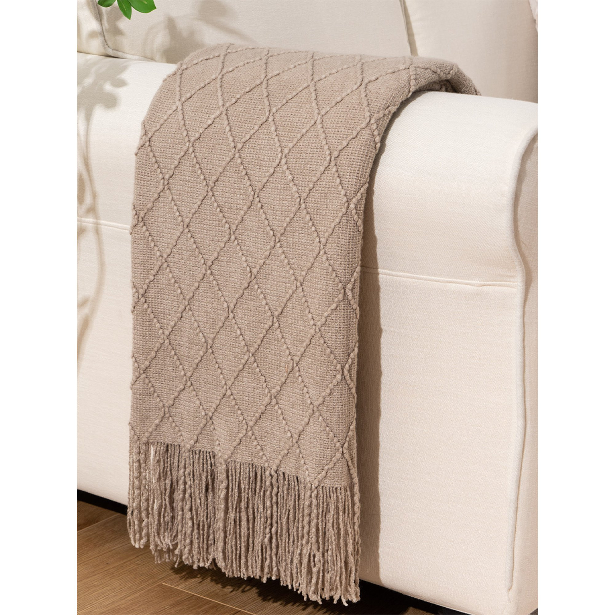 Battilo Beige Throw Blanket for Couch|Boho Bed Tan Throws|Begie Knit Throw Blanket for Sofa Bed|D... | Walmart (US)