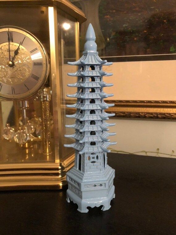 Blue Chinoiserie Pagoda Statue Asian Home Accessory | Etsy | Etsy (US)