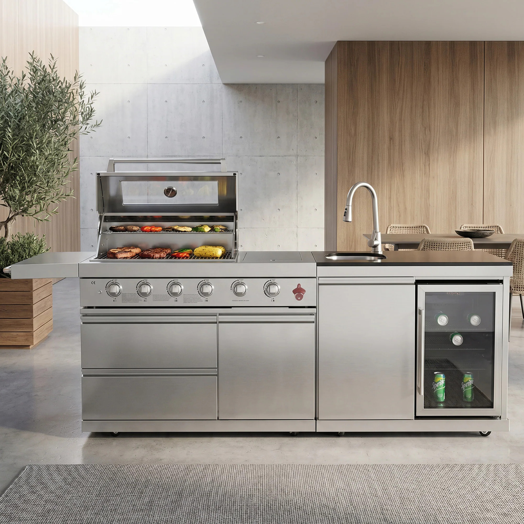 Dovelina Deluxe Stainless Steel 6-Burner Modular Outdoor Kitchen Island Grill With Sink Refrigerator And Rotisserie System one_size | FXLS0103-661701 | Lowe's