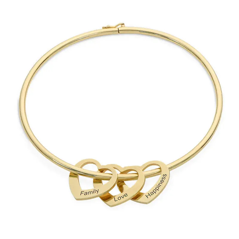 Bangle Bracelet with Heart Shape Pendants in Vermeil - Best Gift for Grandmothers - Grandmothers Bracelets | Theo Grace