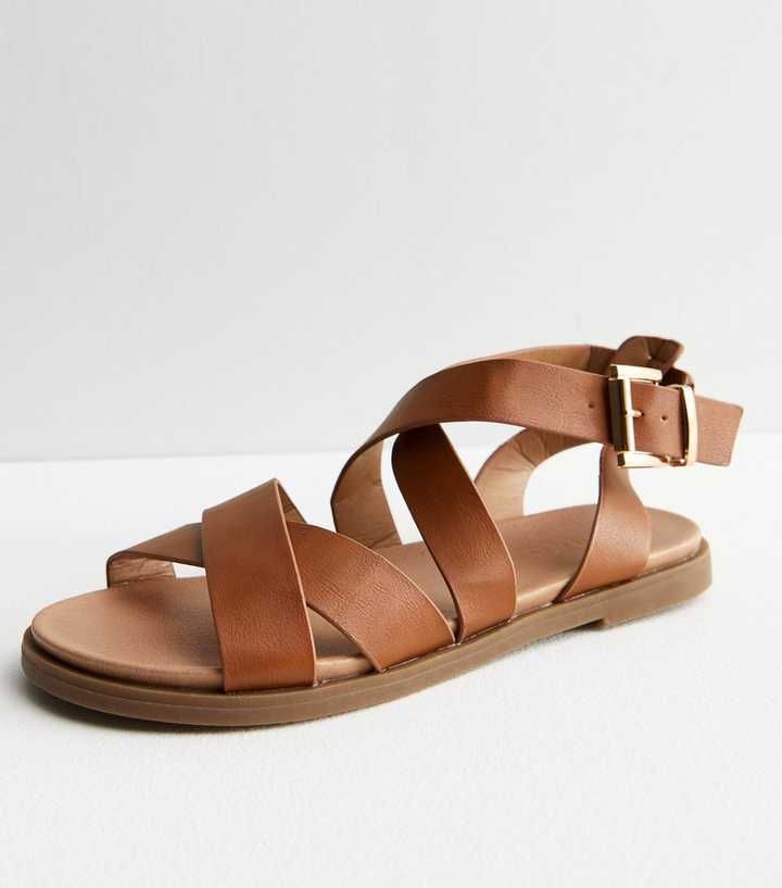 Tan Leather-Look Strappy Footbed Sandals
						
						Add to Saved Items
						Remove from Saved ... | New Look (UK)