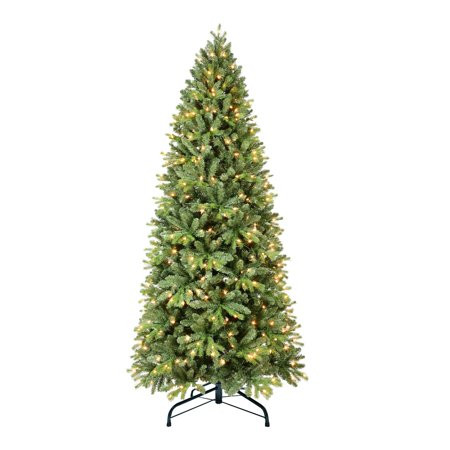 Artificial 7.5ft Green Christmas Tree with 1599 PE/PVC Mixed Branch Tips, 450L warm white led, memory wire+iron wire, Hinged Premium & Foldable Base for Indoor Holiday Decorating | Walmart (US)