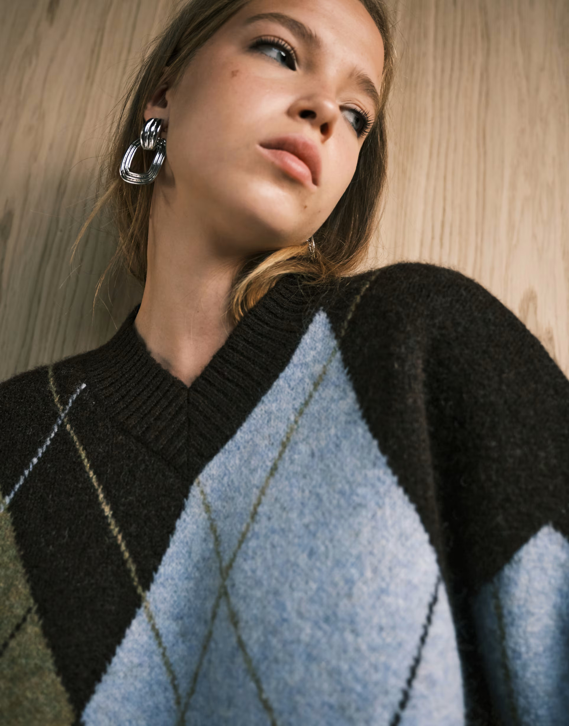 ASOS DESIGN argyle boxy v neck jumper in chocolate | ASOS (Global)