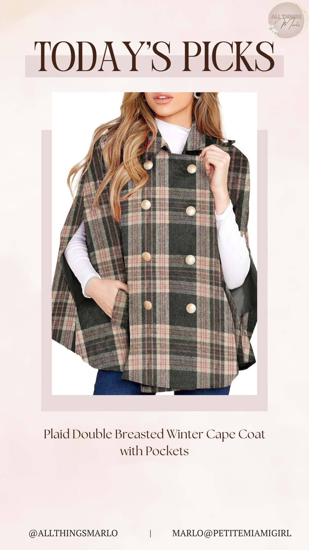 Plaid Double Breasted Winter Cape Coat with Pockets 

 #LTKHoliday #LTKootd #LTKSeasonal