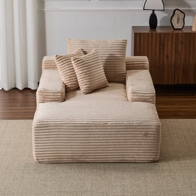 Whisen Modern Corduroy Single Sleeper Sofa & Chaise Lounge Chair  & Daybed with Accent Pillows, No Assembly Required - Beige | Target