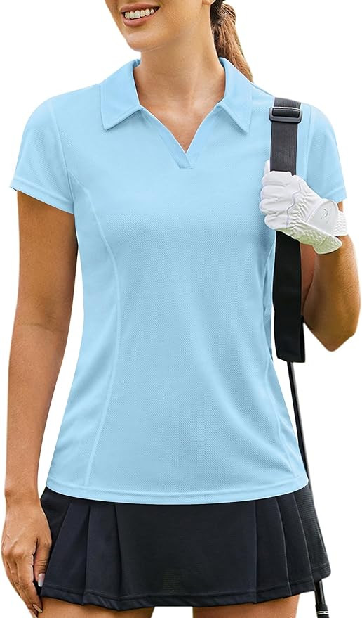 PINSPARK Womens Golf Shirt Short Sleeve Polo Shirts Quick Dry Tennis Tops V-Neck with Collar Pick... | Amazon (US)