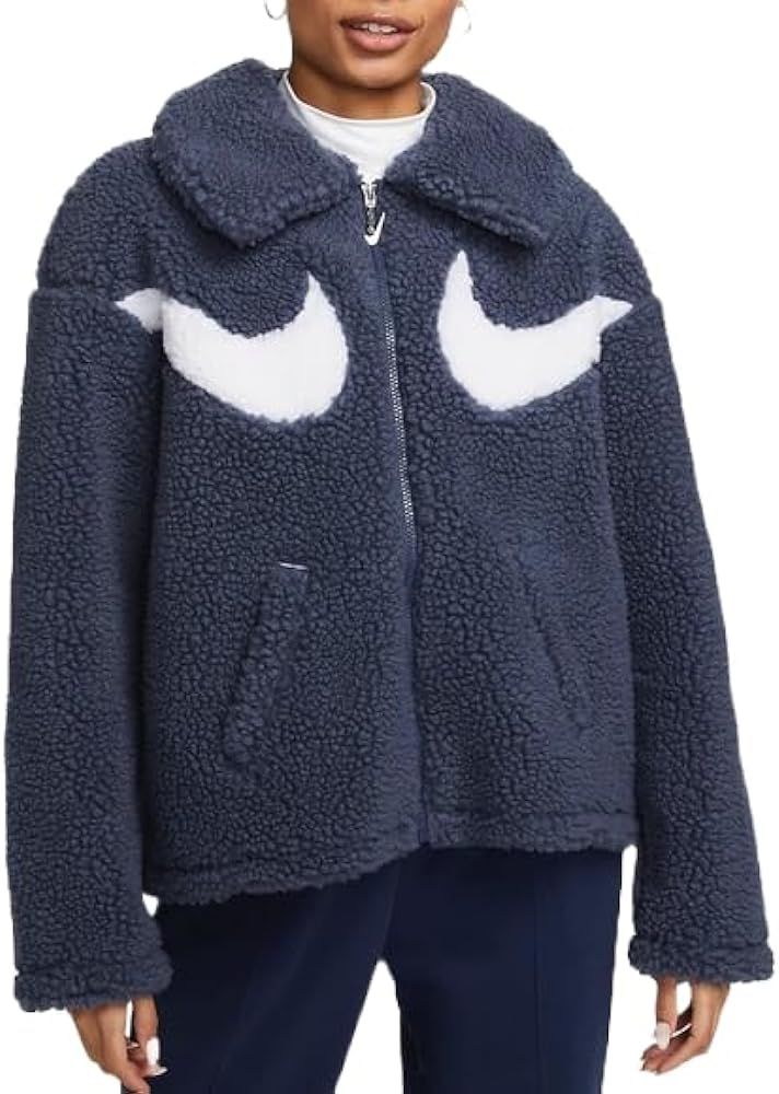 Nike Women's Sportswear Swoosh Sherpa Full-Zip Jacket, BLUE/WHITE, SMALL | Amazon (US)