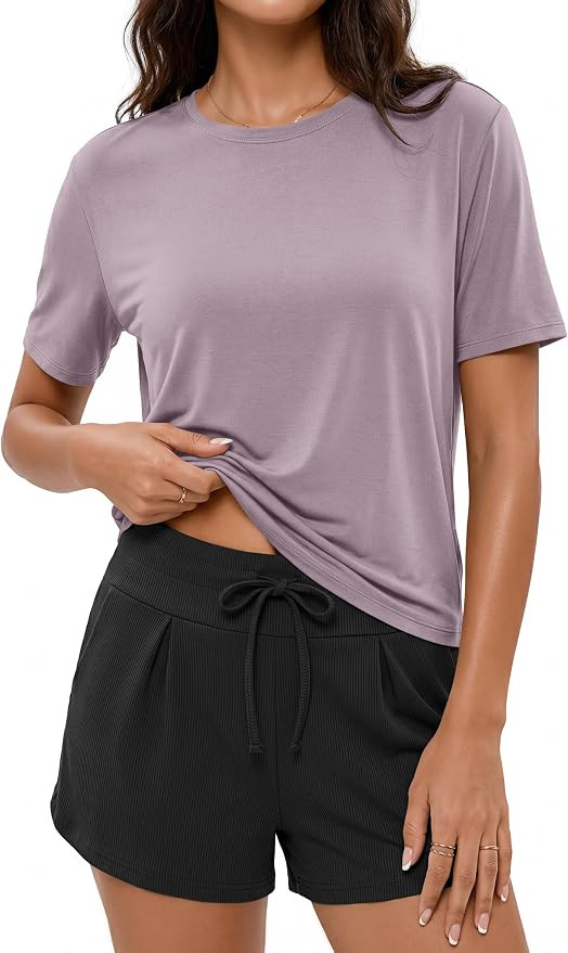 ODODOS Modal Soft Short Sleeve Shirts for Women Crew Neck Yoga Tee Casual Workout Tops | Amazon (US)