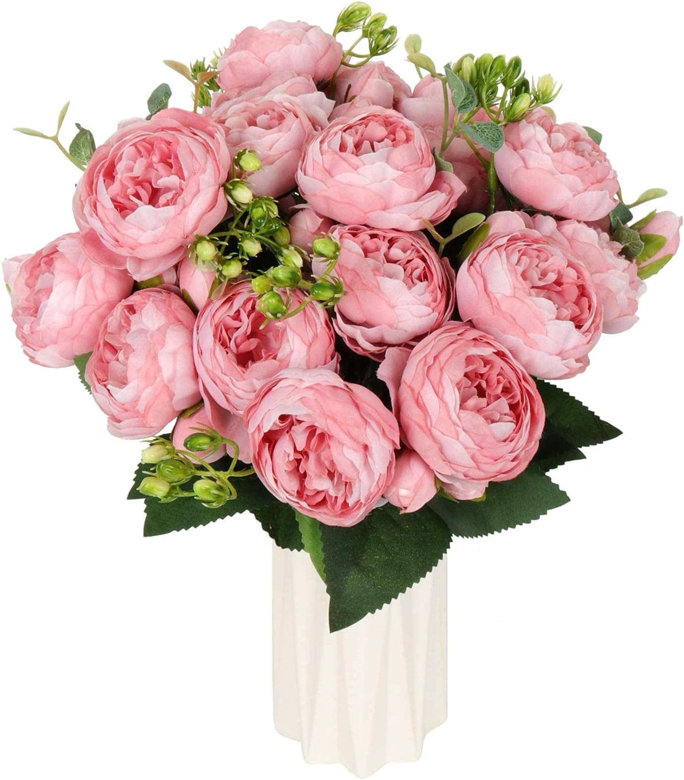 DEEMEI Artificial Peony Flower Silk Peonies Bouquet 4 Bundles Fake Flowers Bulk for Home Wedding Party Decor (Rose Red+Pink) | Amazon (US)