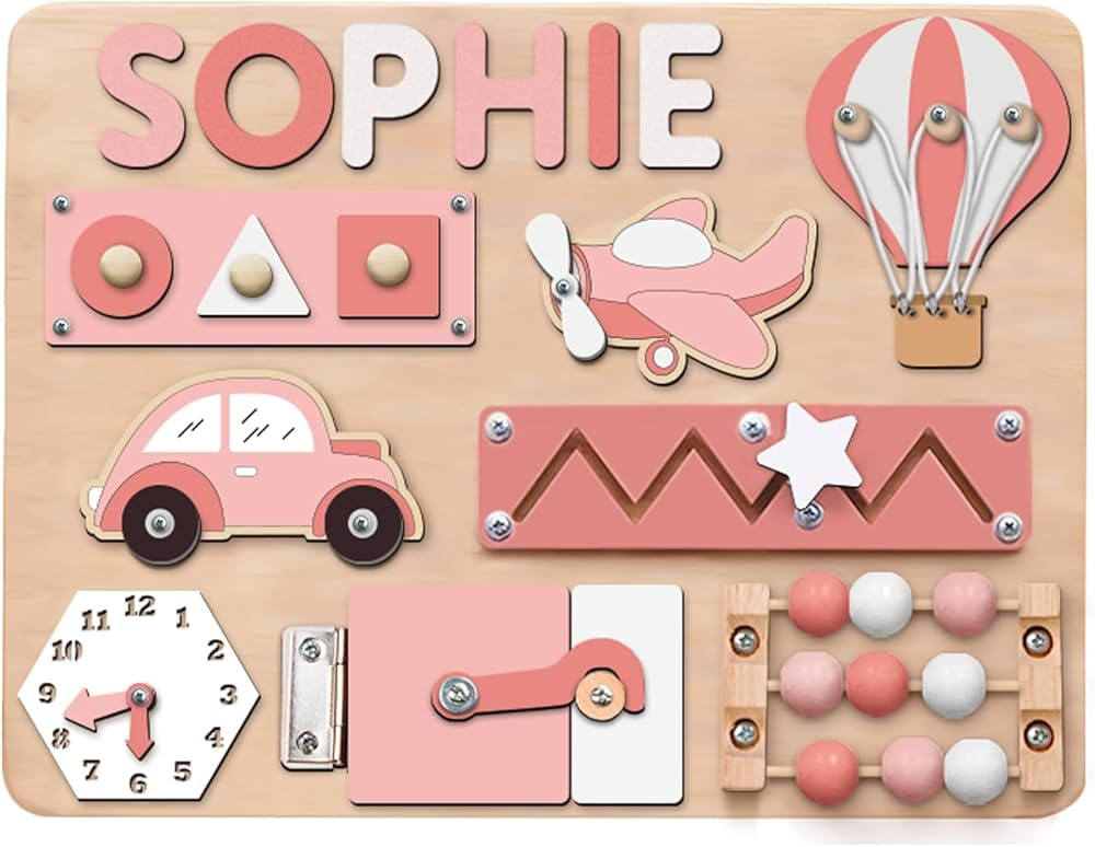 Kindlytoys Personalized Wooden Busy Board for Kids, Name Puzzles for Toddlers, Sensory Board 6-12... | Amazon (US)