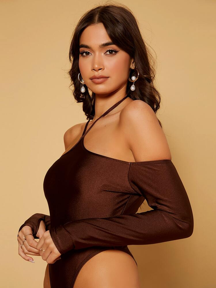 SHEIN Tie Backless Solid Bodysuit | SHEIN