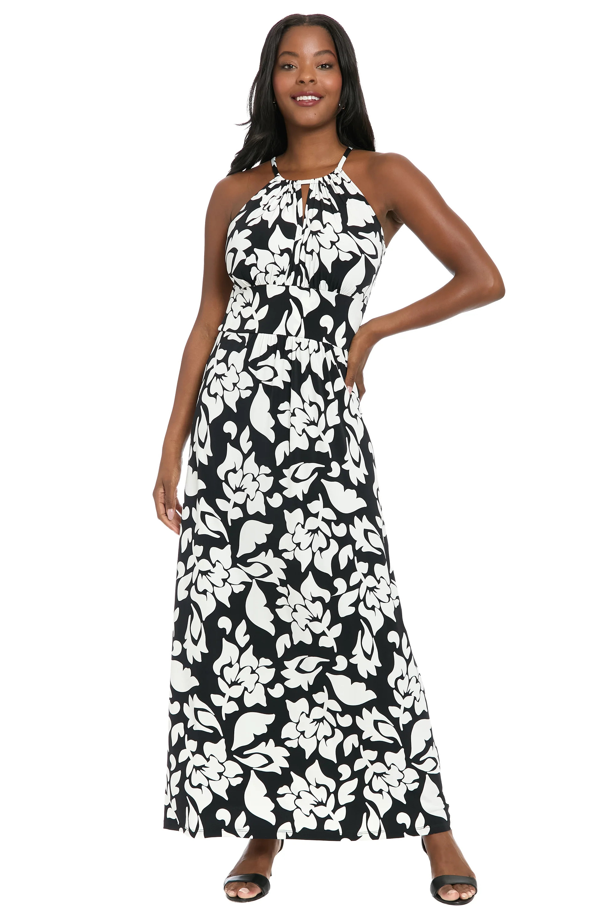 Simone Morris Maxi in Stencil Flower A-Line Sleeveless | London Times | Maggy London