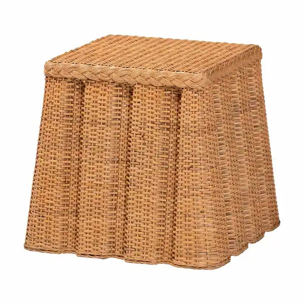 Andrea Natural Rattan End Table - Handwoven Wicker Accent Table with Pleated Skirt, Boho Coastal ... | Bed Bath & Beyond