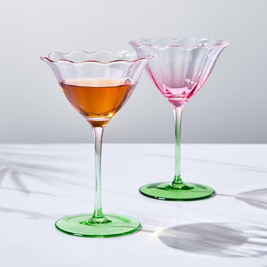 Khen Blossom Pink Tulip Flower Martini & Champagne Coupe Glasses | 2 Set | 6oz Hand Blown Colored... | Amazon (US)