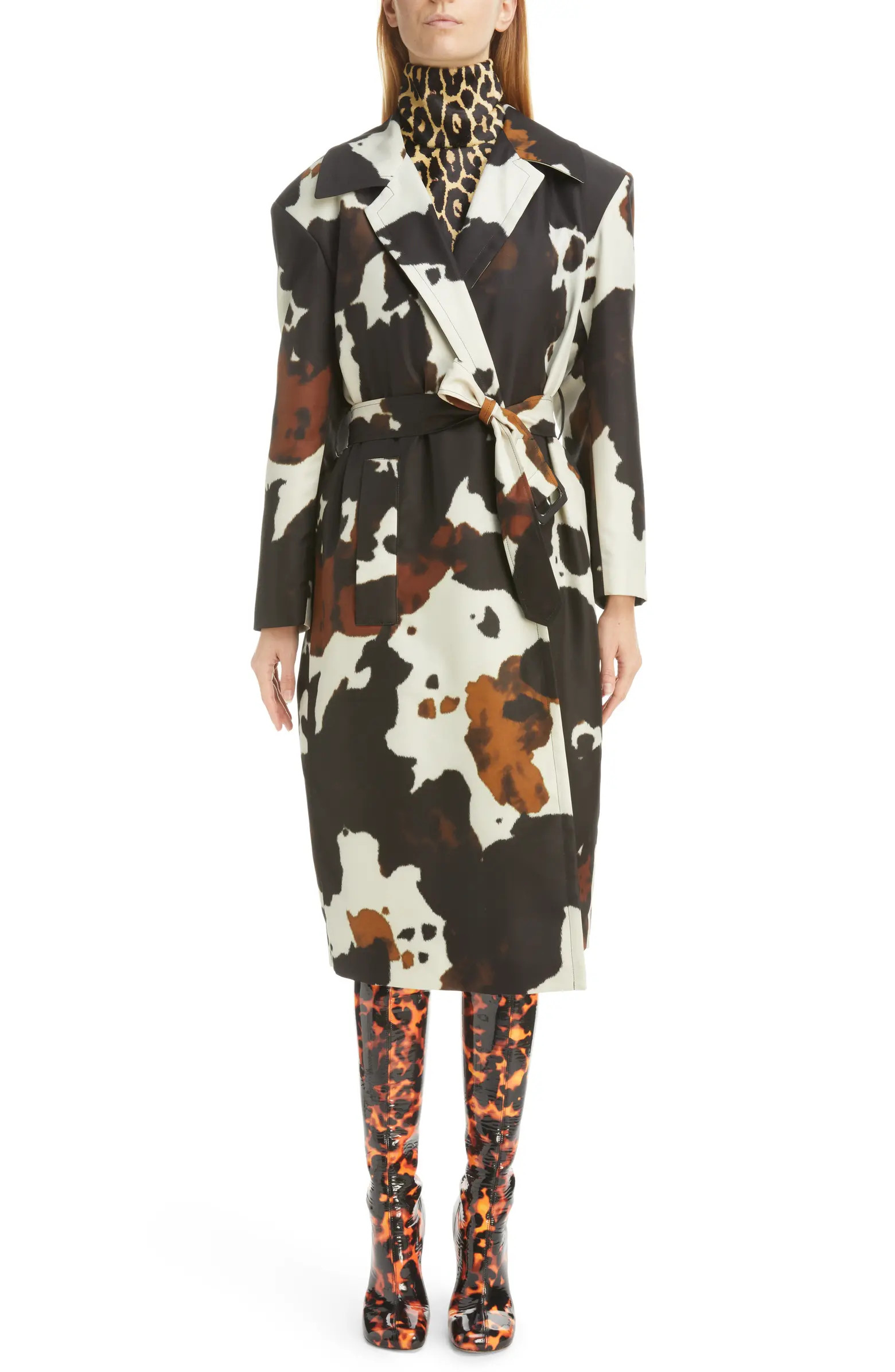 Dries Van Noten Rinka Cow Print Trench Coat | Nordstrom | Nordstrom