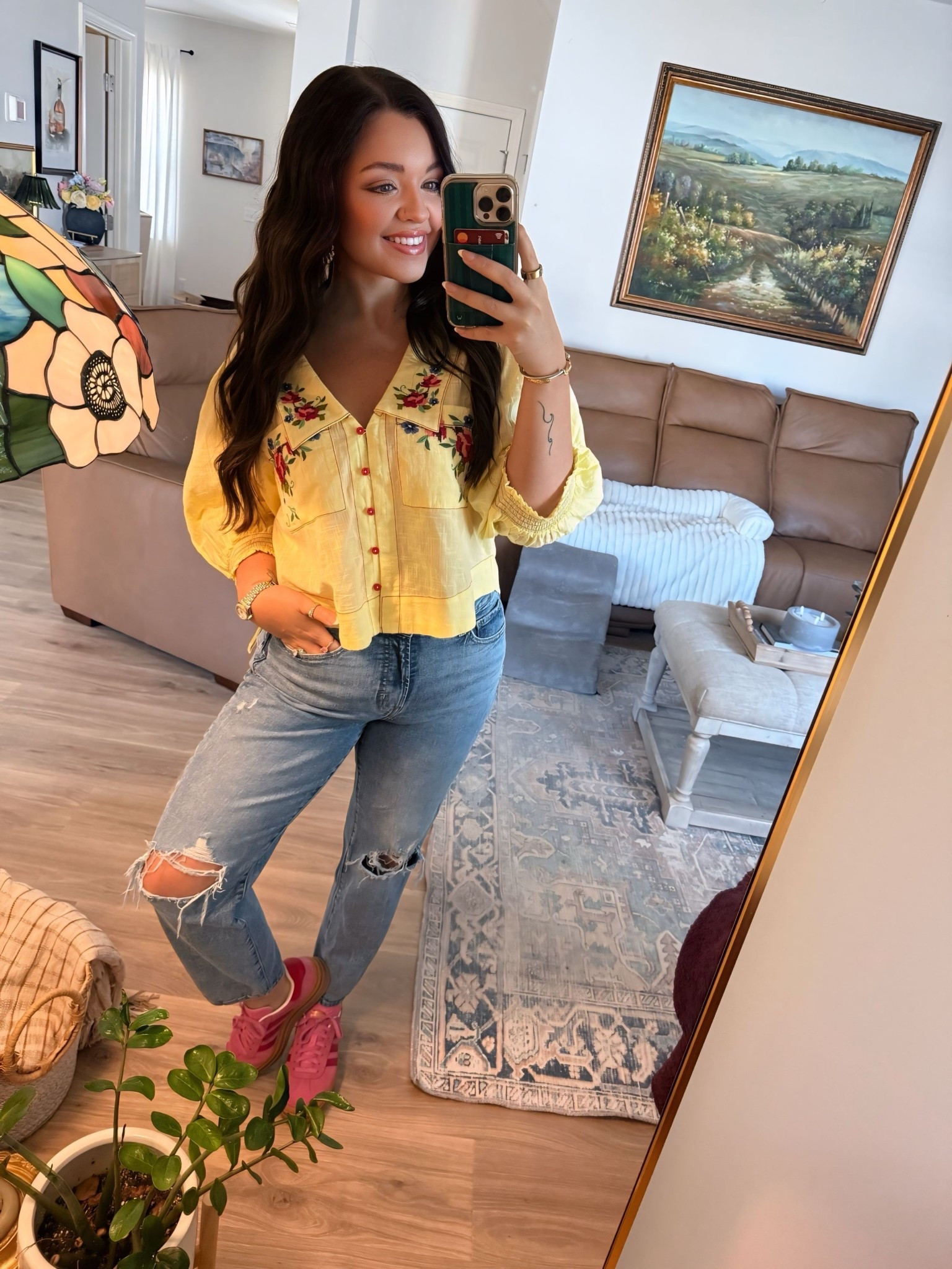 Top is free people but discontinued - found a PERFECT Amazon dupe. 💛 It does run loose, so you can size down. I’m wearing an XS. 

My jeans are Old Navy OG straight. Wearing a 6! Several cute color options. Shoes are a size 6Y (women’s 8) 🌸

#LTKootd #LTKgrwm #LTKSeasonal