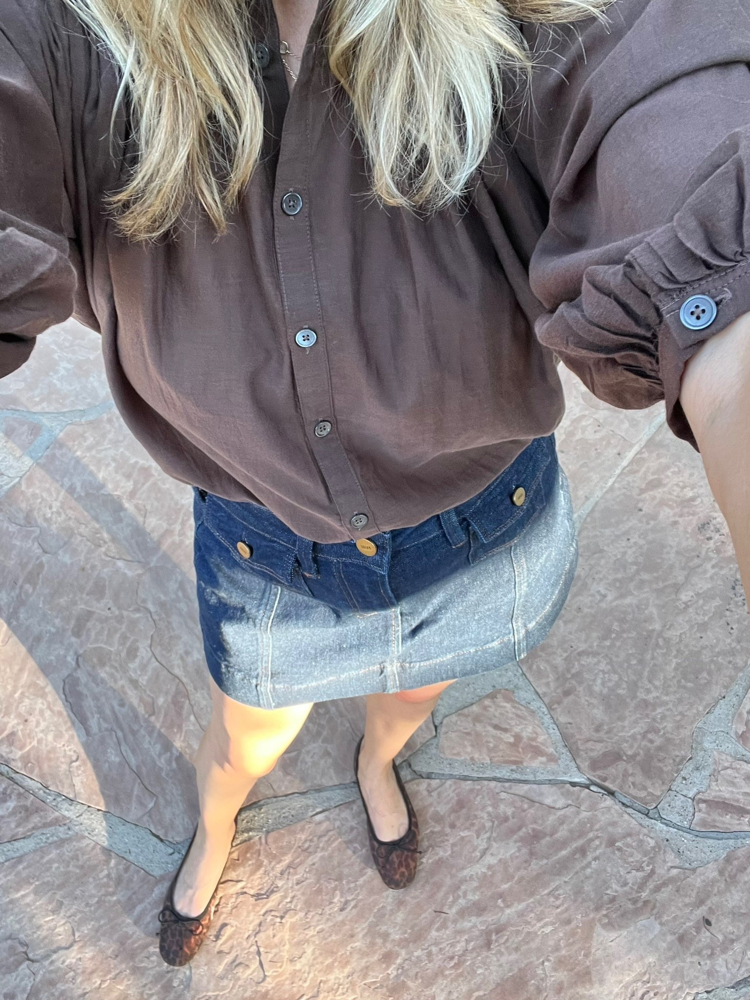 Date night outfit 🤎

Dark denim mini skirt plus chocolate brown top from Madewell + flats! These flats are super old linking a similar leopard print 🫶🏻. 

Skirt runs tts, Laura in a small. So does top, wearing a small. She is 5’5."

#LTKSeasonal #LTKStyleTip #LTKOver40