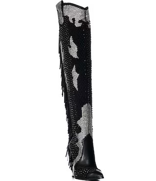 Azalea Wang Crewe Rhinestone Studded Fringe Over-The-Knee Western Boots | Dillard's | Dillard's