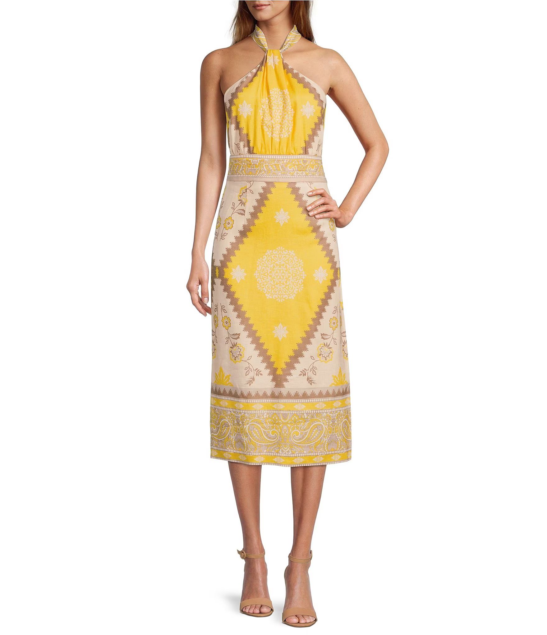 Antonio MelaniPrinted Naomi Halter Neck Linen Midi Dress | Dillard's