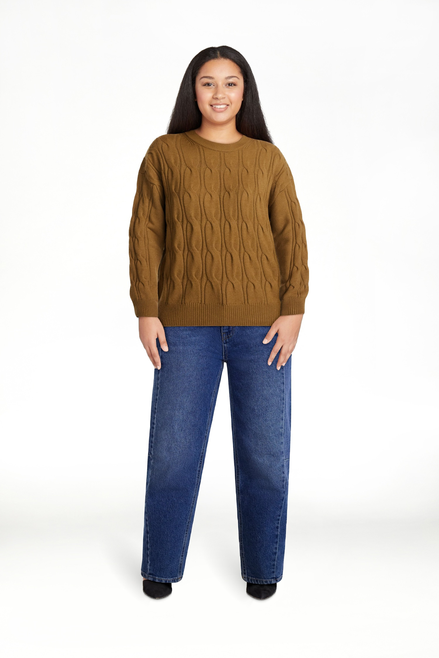 Scenario Women's Crewneck Cable Knit Mid-weight Sweater, Sizes XS-XXXL | Walmart (US)