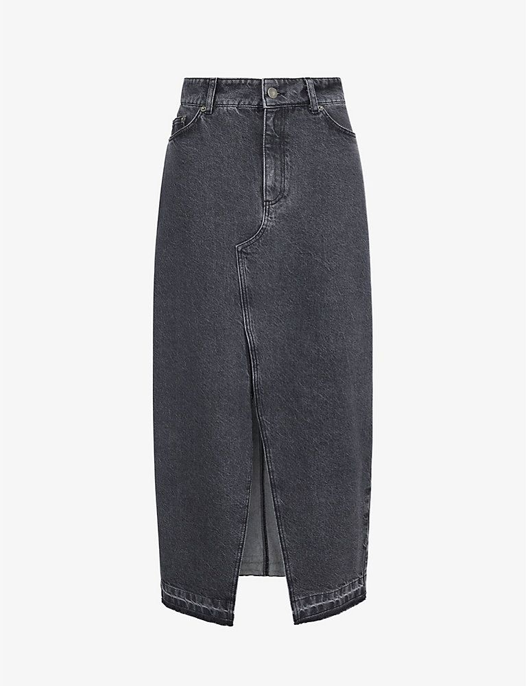 Hershy high-rise frayed-hem stretch-organic denim maxi skirt | Selfridges