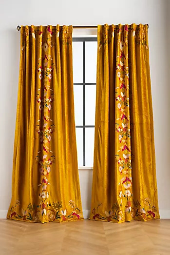Velvet Embroidered Floral Curtain | Anthropologie (US)