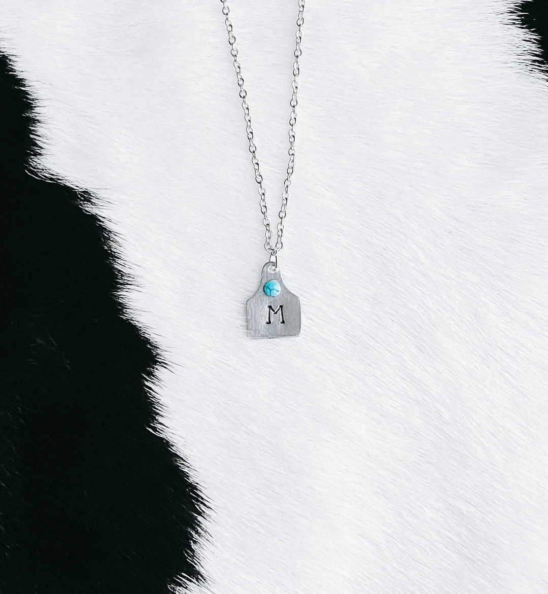 Tiny Turquoise Cattle Tag Initial Necklace - Handstamped Western Necklace, Country, Rodeo, Boho, ... | Etsy (US)