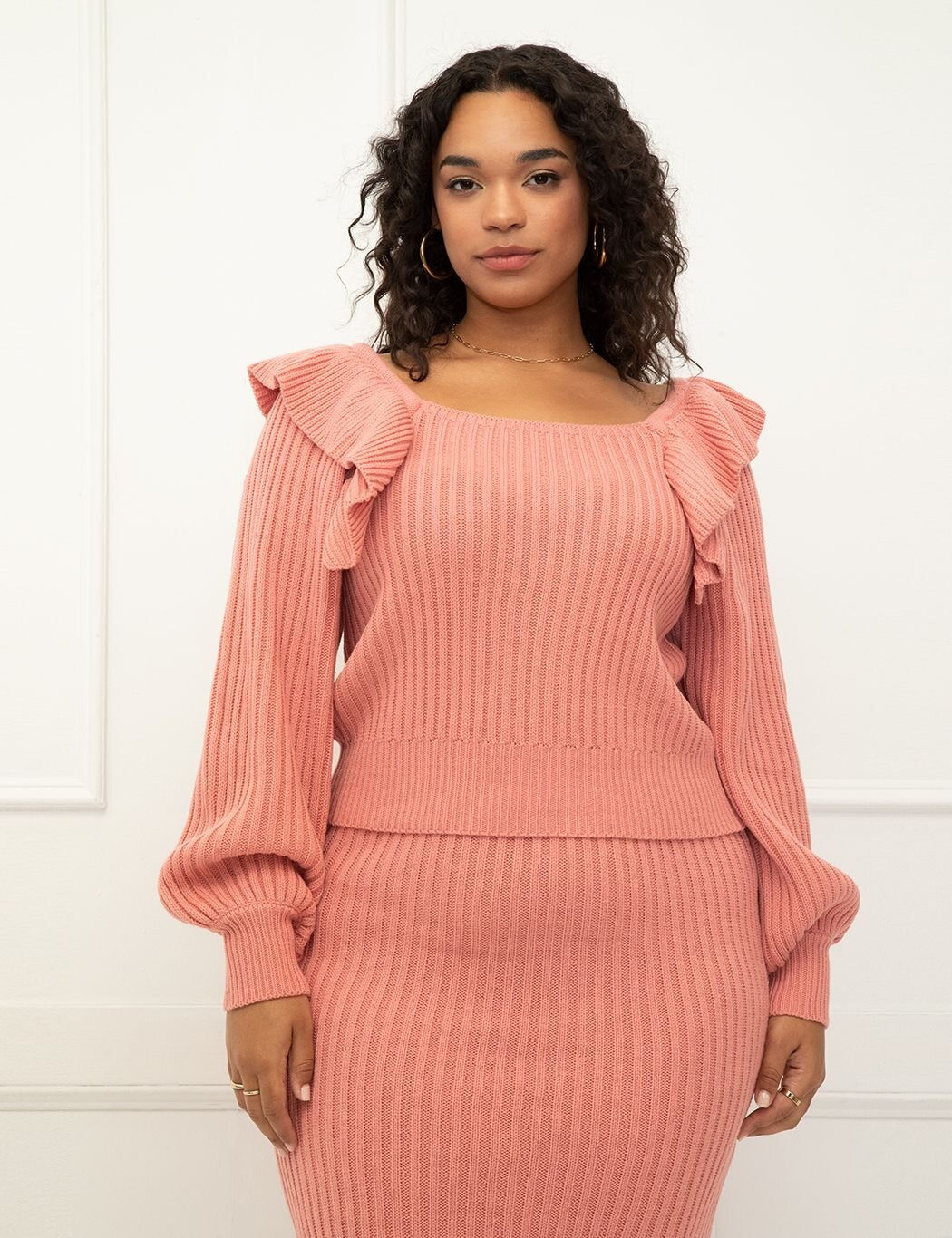 ELOQUII Elements Square Neck Sweater with Ruffles | ELOQUII | Eloquii